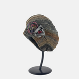 Striped Knit Beret with Flower