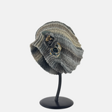 Striped Knit Beret with Flower