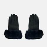 Gala Turned Fur Cuff Leather Gloves w/ Touchscreen Tech