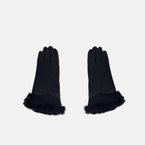 Gala Turned Fur Cuff Leather Gloves w/ Touchscreen Tech