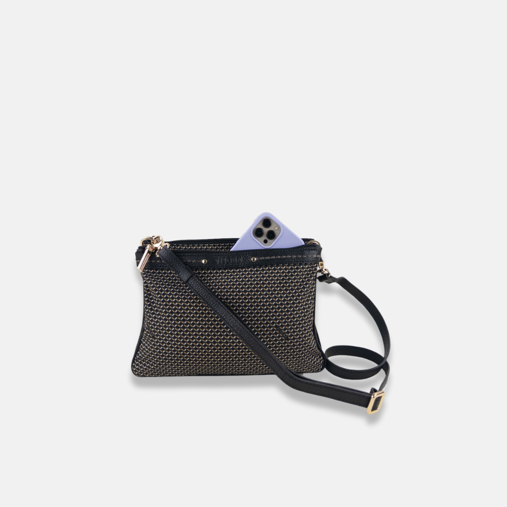PLINIO Dual Compartment Crossbody Bag in Black - Big Bag NY