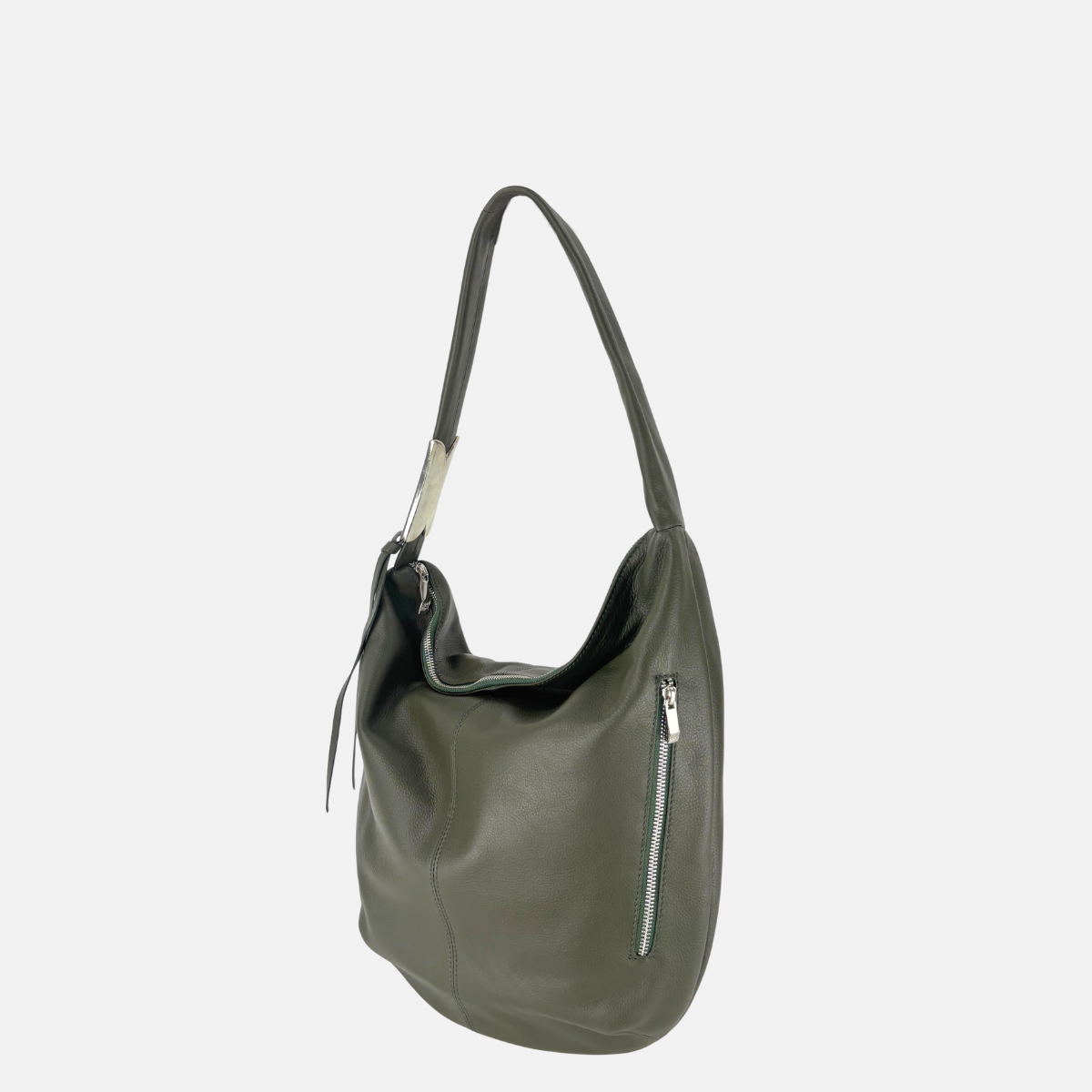 Angi Venezia Large Asymmetric Hobo with Silver Ornament - Big Bag NY