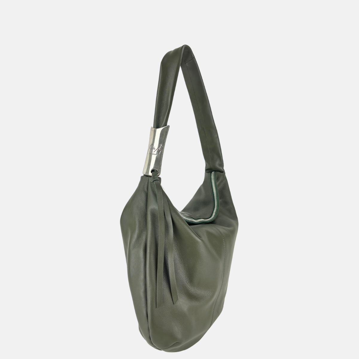 Angi Venezia Large Asymmetric Hobo with Silver Ornament - Big Bag NY