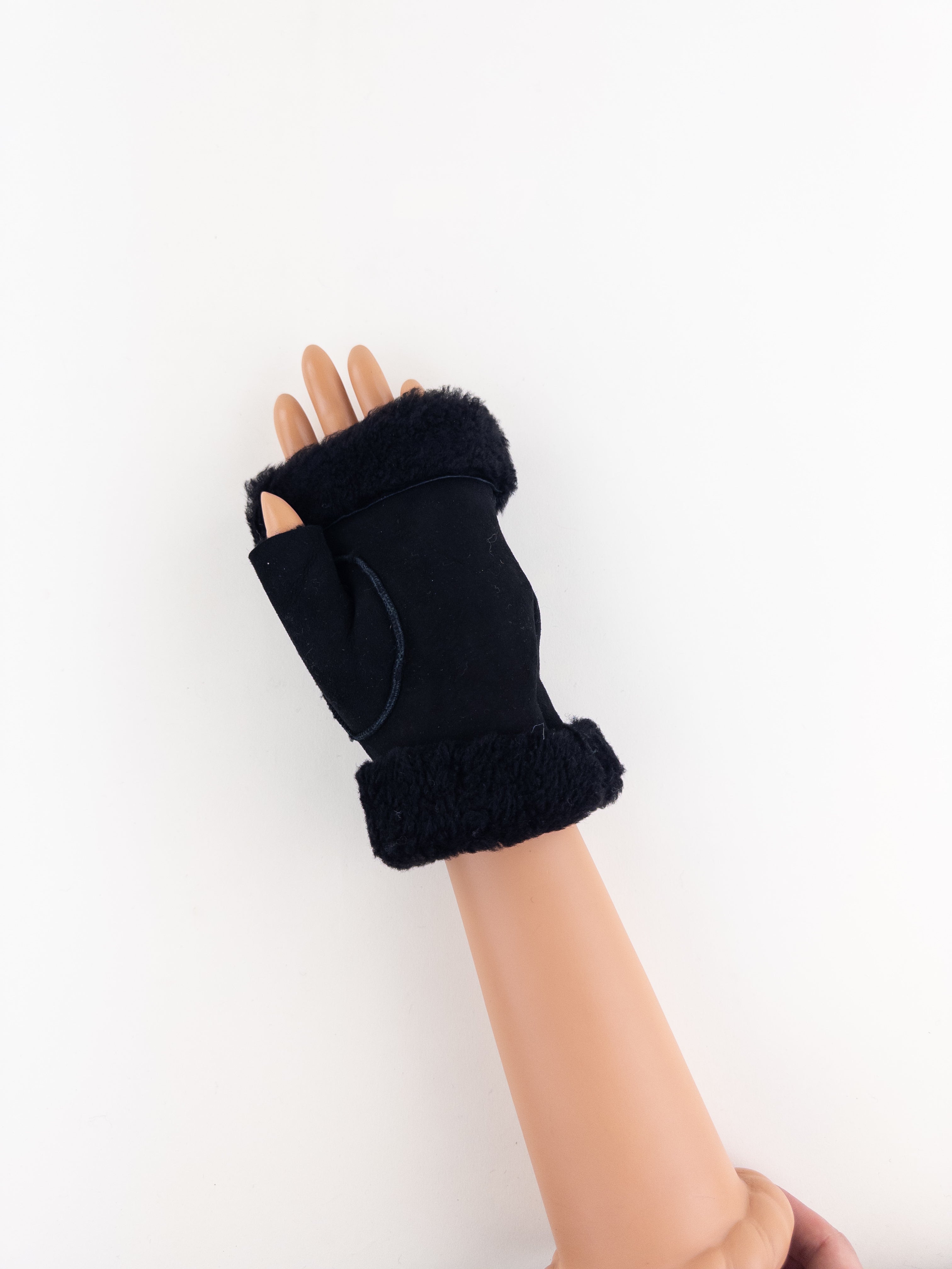Black Santacana Shearling Fingerless Gloves - Big Bag NY