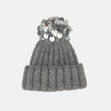 Sequin Pom Pom Ribbed Knit Beanie