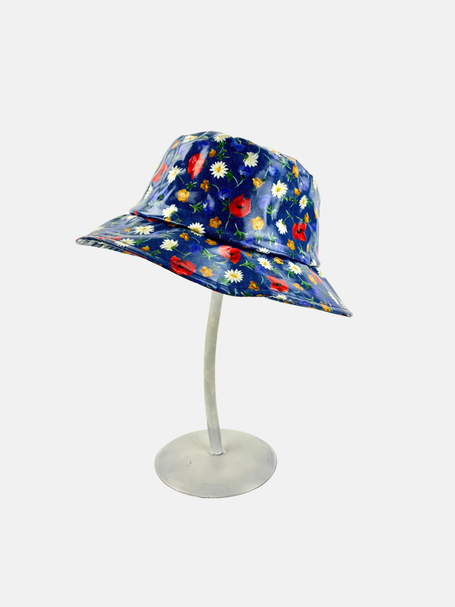 Glossy Bucket Rain Hat in Floral Print Blue - Big Bag NY