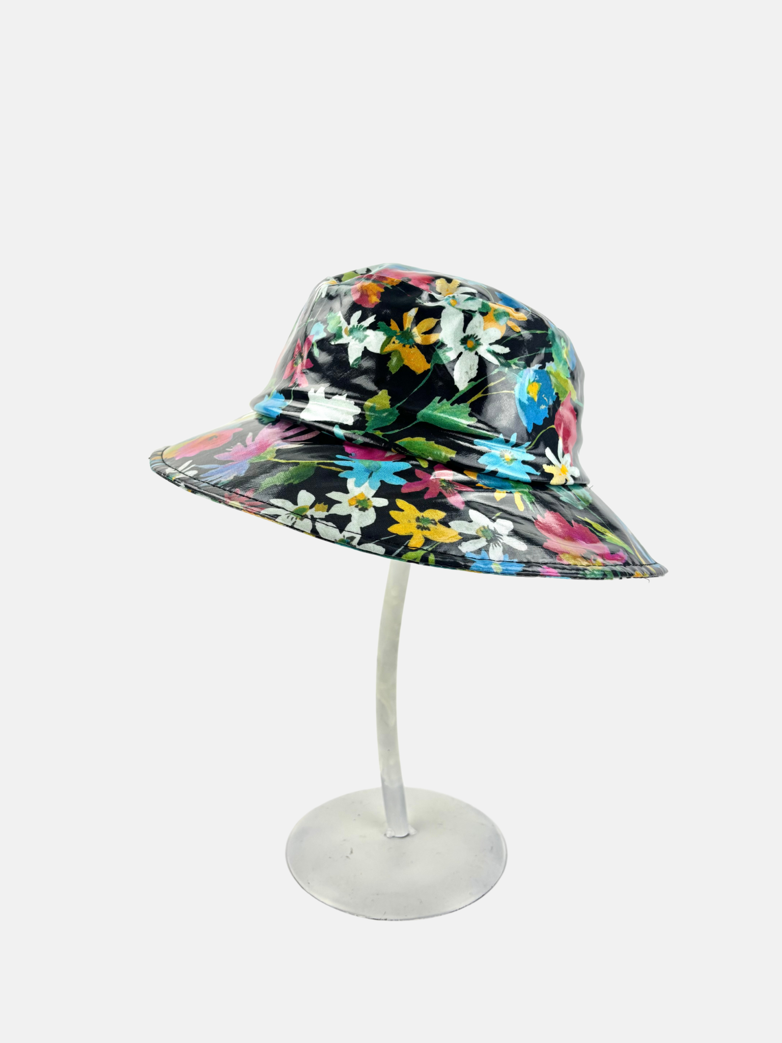 Glossy Bucket Rain Hat in Floral Print Black - Big Bag NY