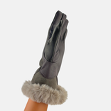 Gala Turned Fur Cuff Leather Gloves w/ Touchscreen Tech - Fango - Big Bag NY