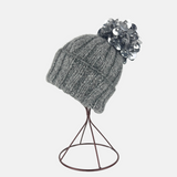 Sequin Pom Pom Ribbed Knit Beanie
