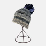 Sequin Striped Pom Pom Ribbed Knit Beanie