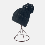 Sequin Pom Pom Ribbed Knit Beanie
