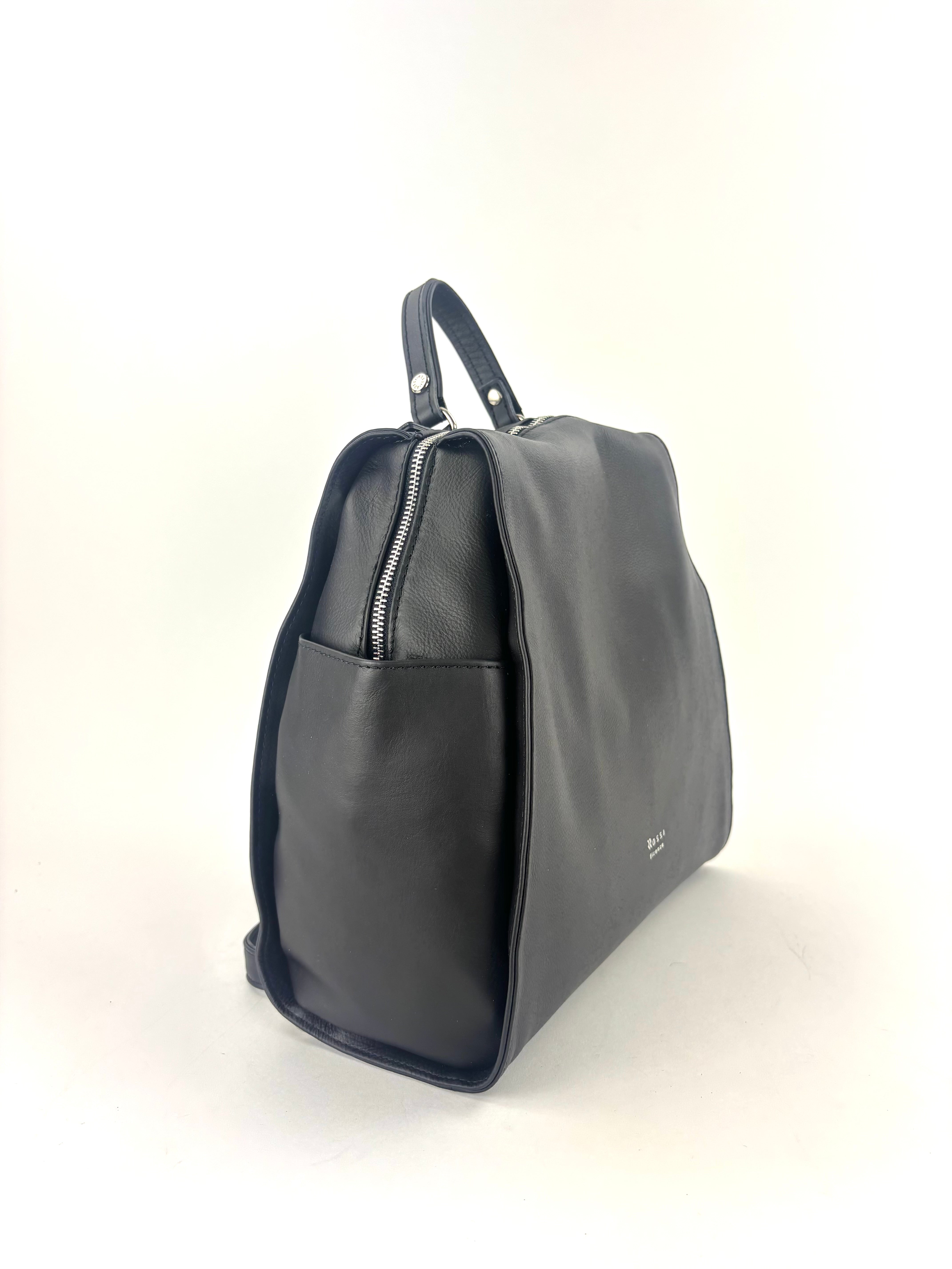 Ultrasmooth Calf Leather Box Backpack Black - Big Bag NY