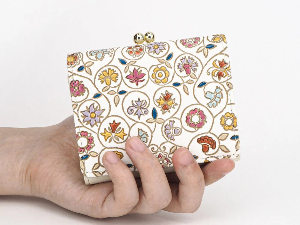 Small Golden Flowers Small Gamaguchi Trifold Wallet - Big Bag NY