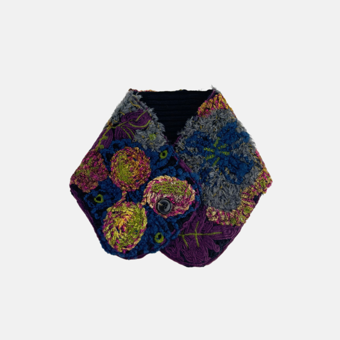 Fuga Fuga Reversible Hand Embroidered Muffler in Blue Black- Big Bag NY