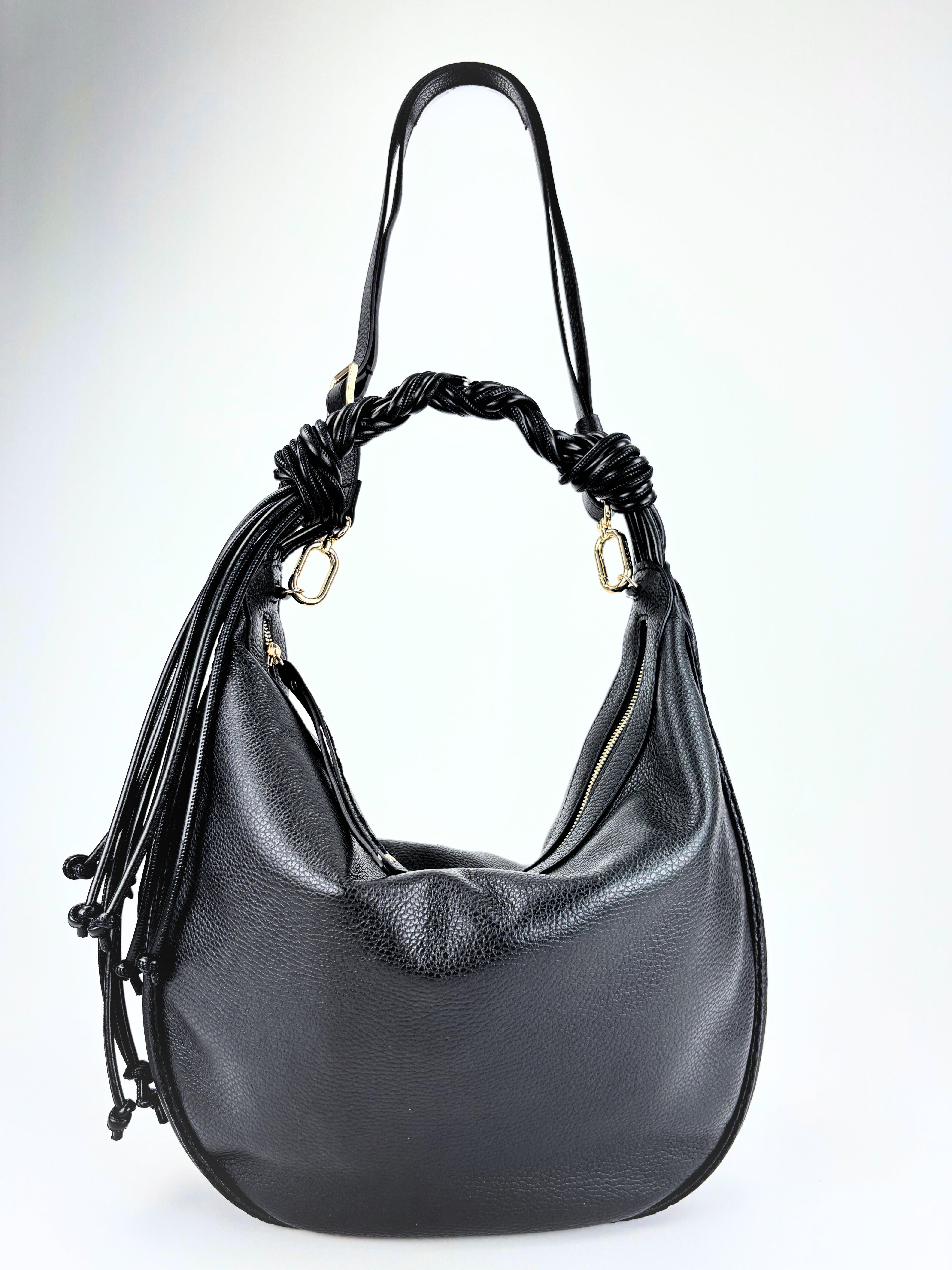 Plinio Visona Braided Strap Hobo Tassel Medium Round Bag - Big Bag NY