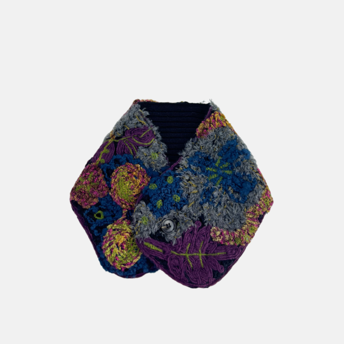 Fuga Fuga Reversible Hand Embroidered Muffler in Blue Black- Big Bag NY