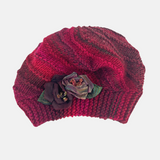 Striped Knit Beret with Flower