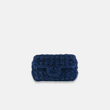 Caterina Bertini Medium Crochet Flapover Shoulder Bag in Metallic Navy - Big Bag NY