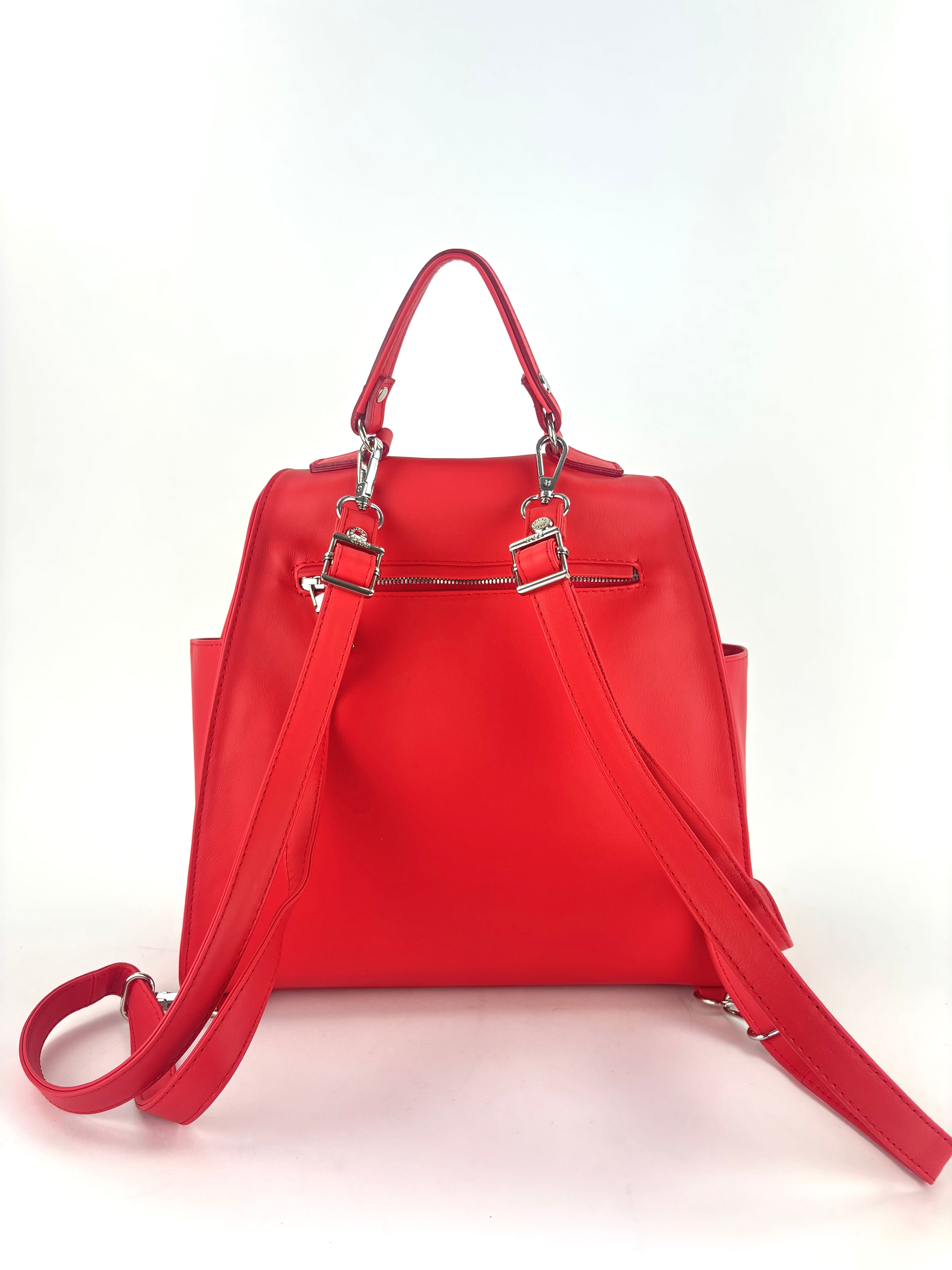 Ultrasmooth Calf Leather Box Backpack Red - Big Bag NY