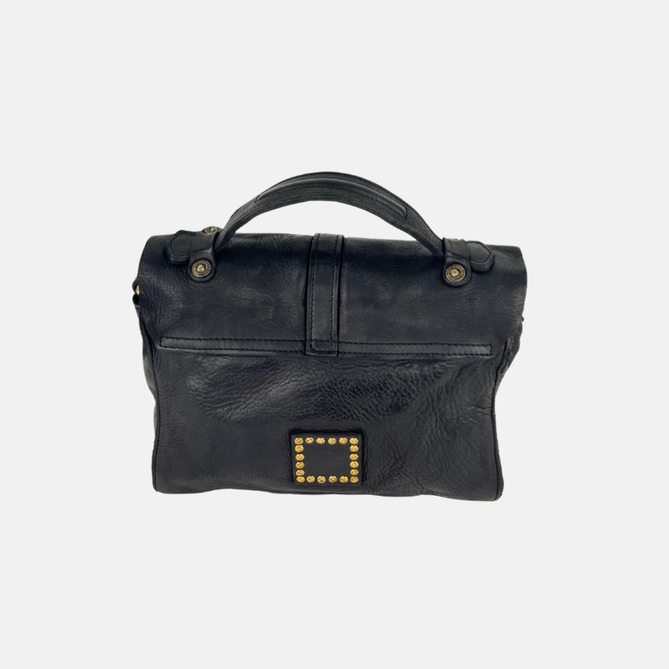 Campomaggi PORZIA Small Black Satchel Bag with Gold Buckle - Big Bag NY