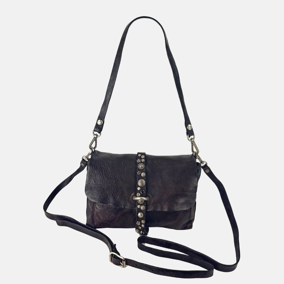 Campomaggi ELGA Studded Medium Flap Shoulder Bag in Brown - Big Bag NY
