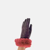 Gala Turned Fur Cuff Leather Gloves w/ Touchscreen Tech