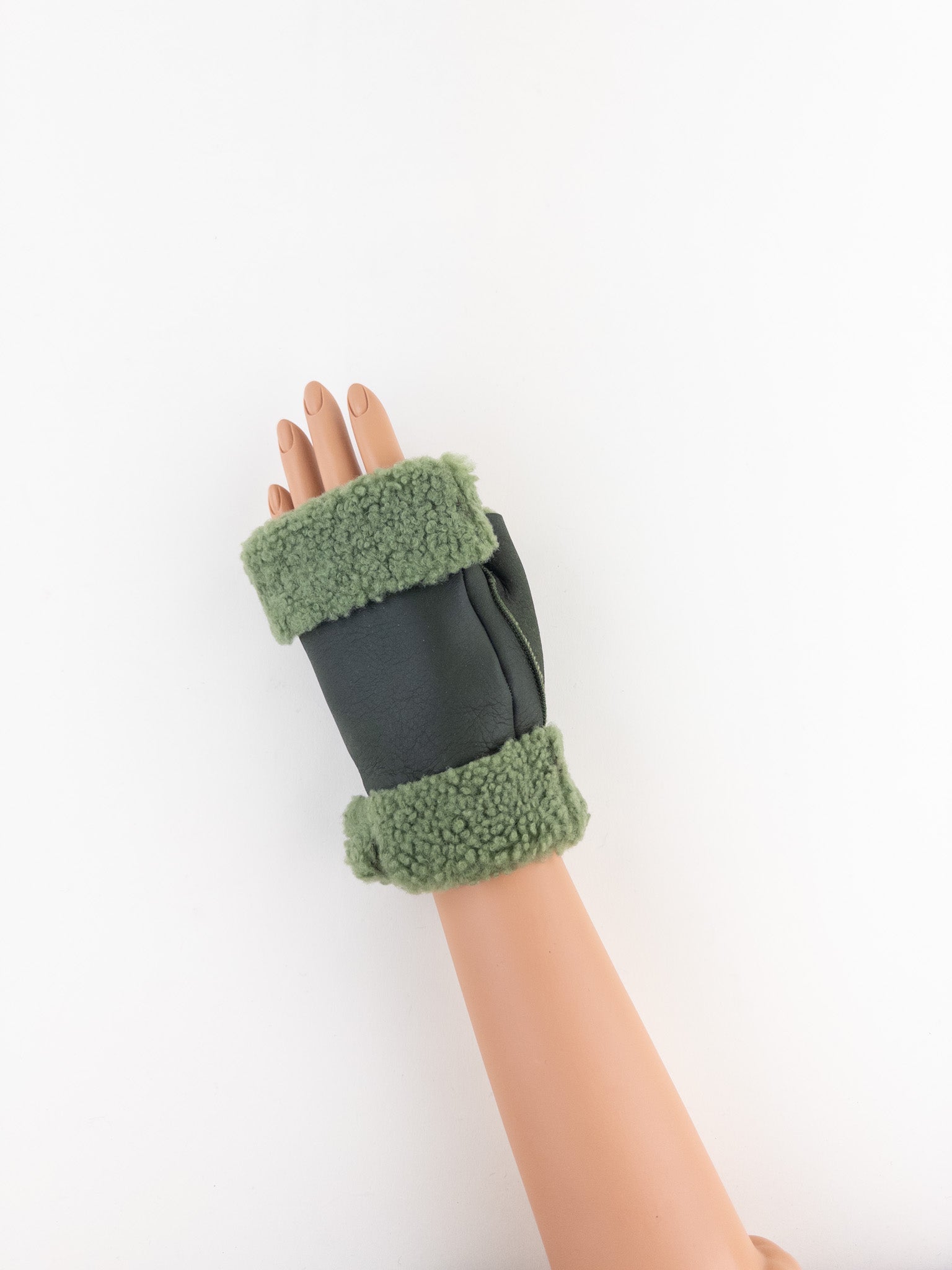 Green Santacana Shearling Fingerless Gloves - Big Bag NY