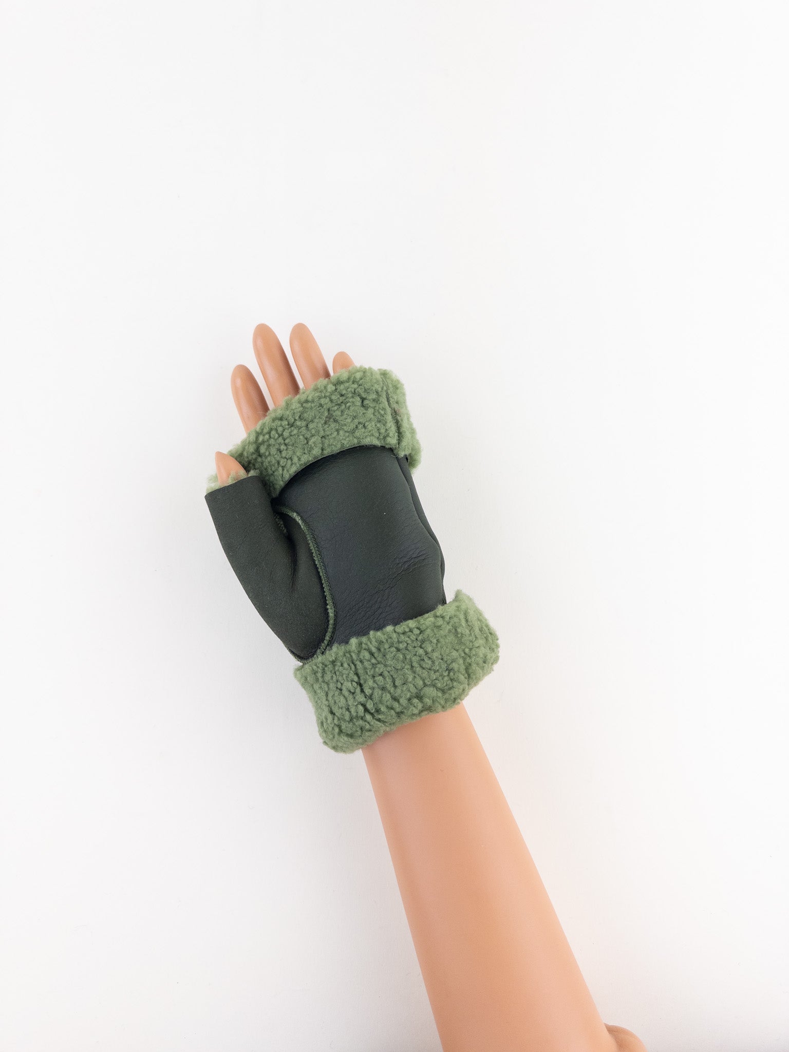 Green Santacana Shearling Fingerless Gloves - Big Bag NY