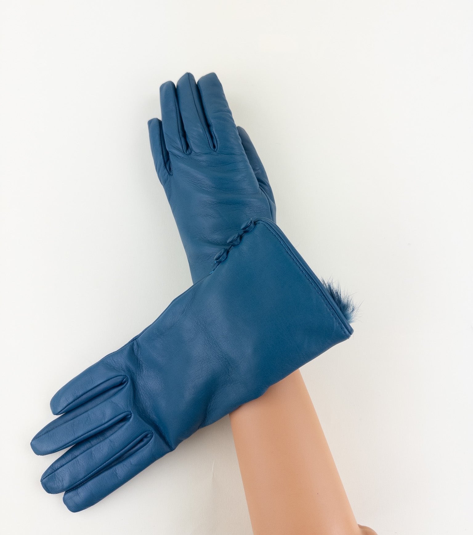 Gala 3 Button Leather Gloves with Cashmere Lining in Petrol - Big Bag NY