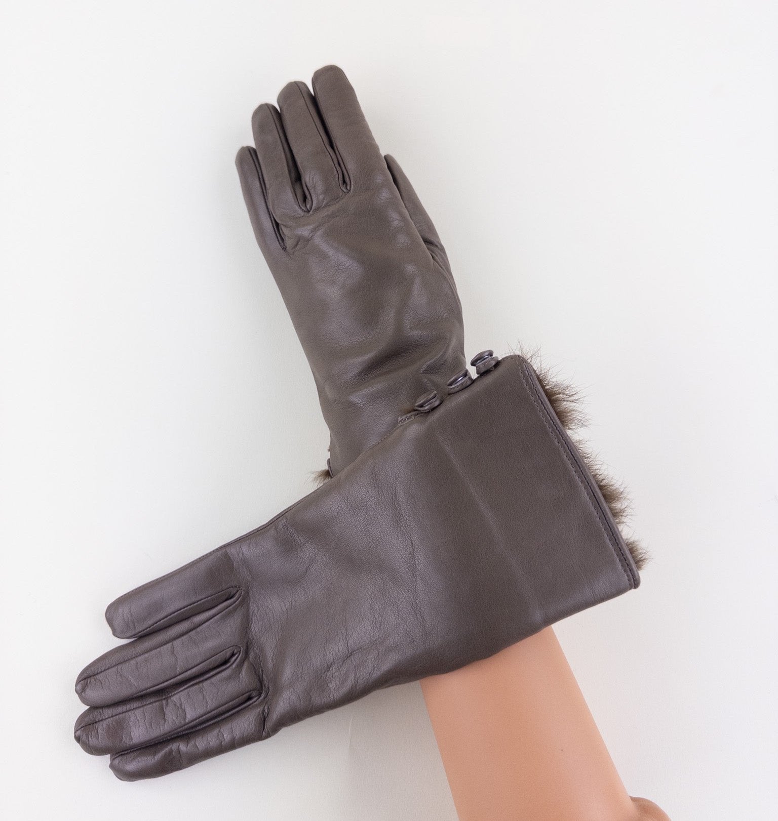Gala 3 Button Leather Gloves with Cashmere Lining in Taupe - Big Bag NY