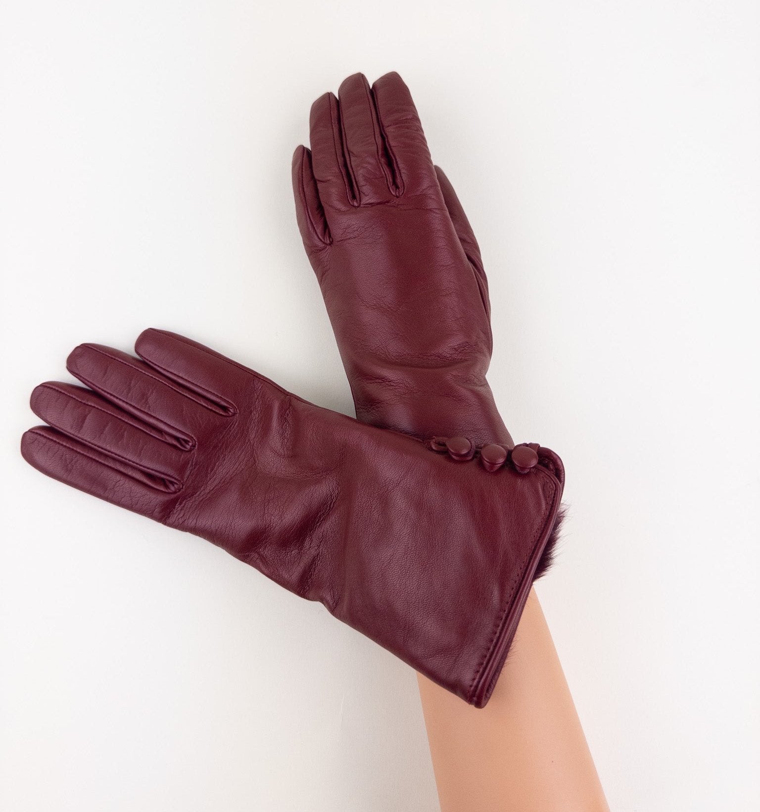 Gala 3 Button Leather Gloves with Cashmere Lining in Rhum - Big Bag NY