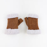 Gala Fingerless Shearling Glove with Contrast Trim in Tan - Big Bag NY