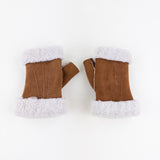Gala Fingerless Shearling Glove with Contrast Trim in Tan - Big Bag NY