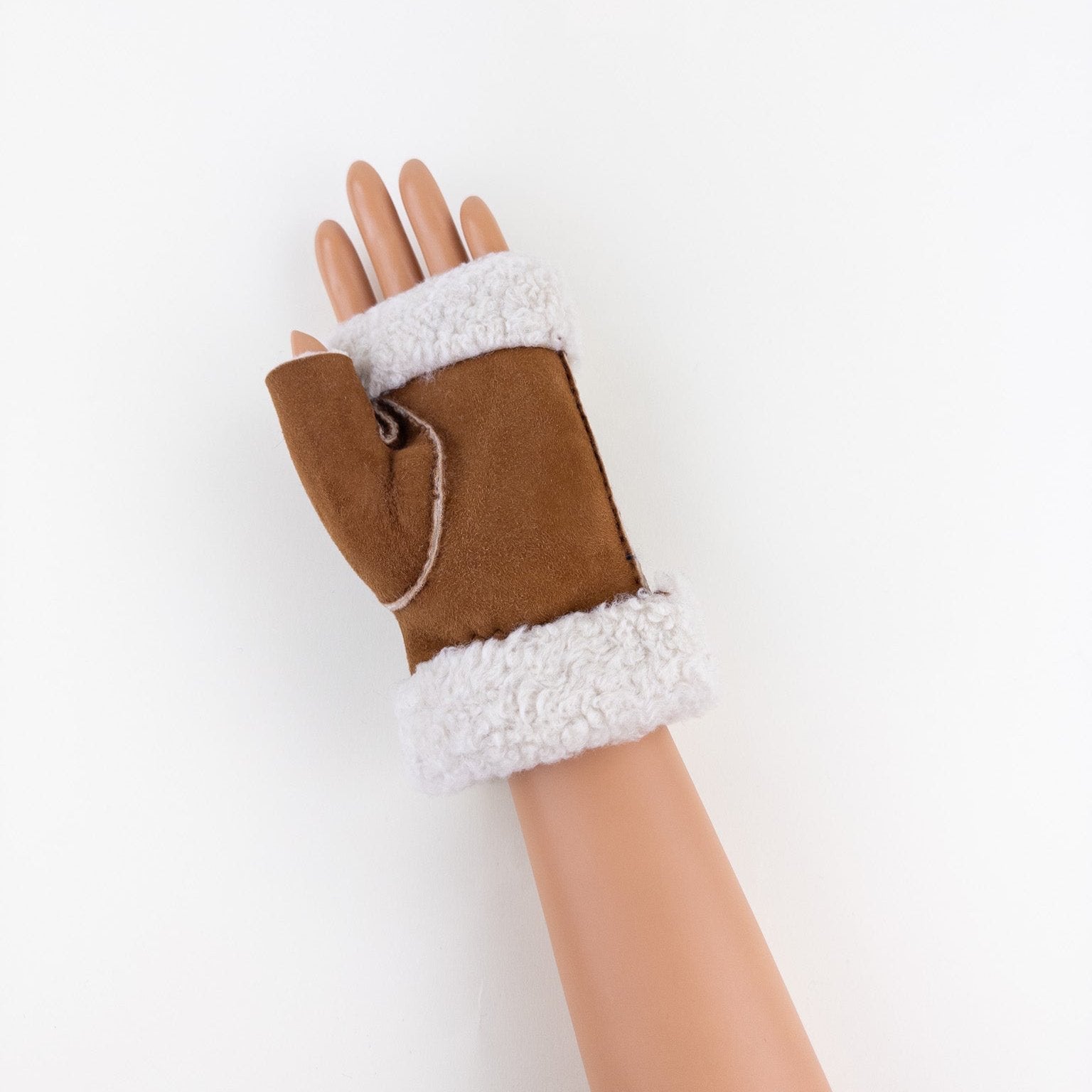 Gala Fingerless Shearling Glove with Contrast Trim in Tan - Big Bag NY
