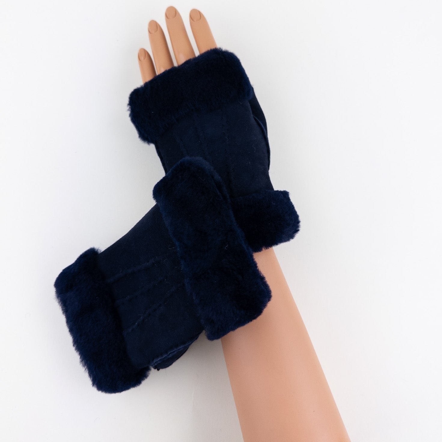 Gala Fingerless Shearling Glove in Navy - Big Bag NY