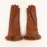 Gala Mid-length Nappa Leather Gloves with Cashmere Lining in Tan - Big bag NY