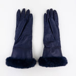 Gala Mid-length Nappa Leather Gloves with Cashmere Lining in Navy - Big bag NY