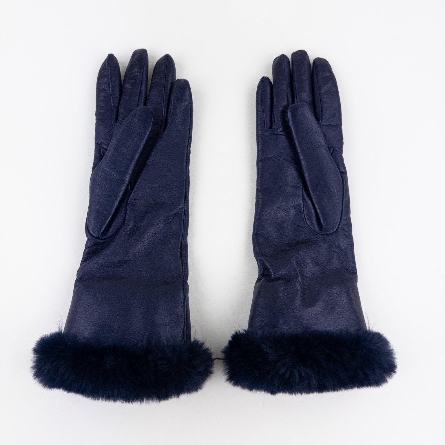 Gala Mid-length Nappa Leather Gloves with Cashmere Lining in Navy - Big bag NY