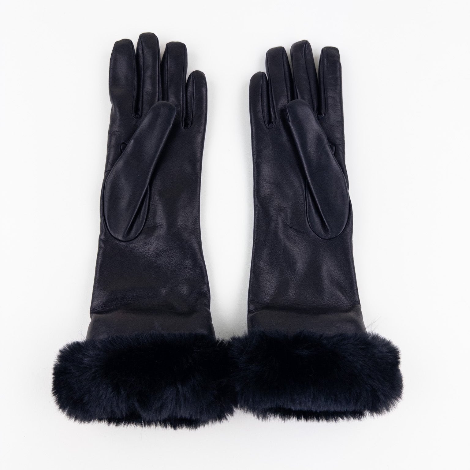 Gala Mid-length Nappa Leather Gloves with Cashmere Lining in Black - Big Bag NY