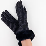 Gala Mid-length Nappa Leather Gloves with Cashmere Lining in Black - Big Bag NY