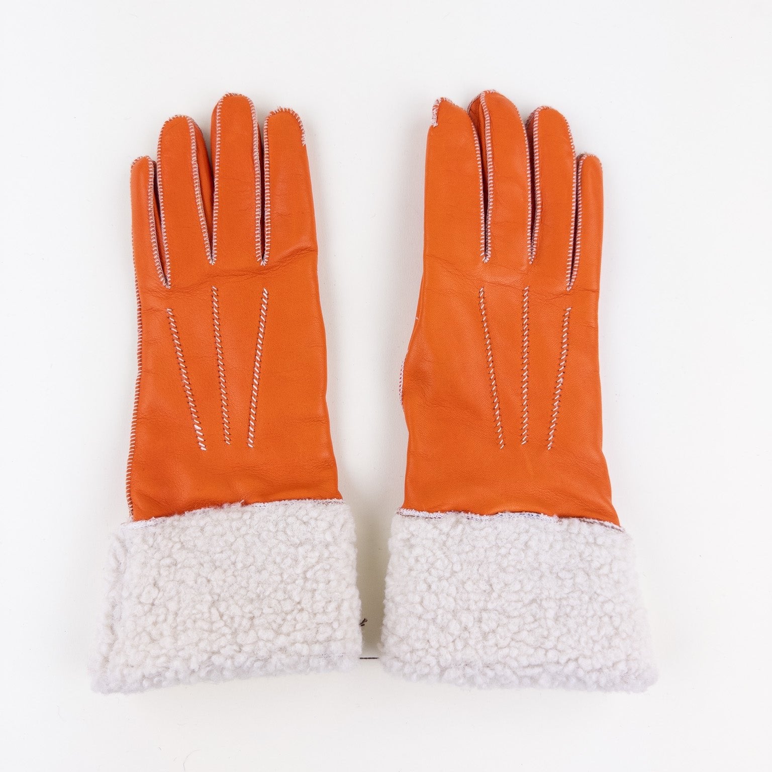 Artigiano Del Guanto Leather Glove with Contrast Shearling Cuff in Orange - Big Bag NY