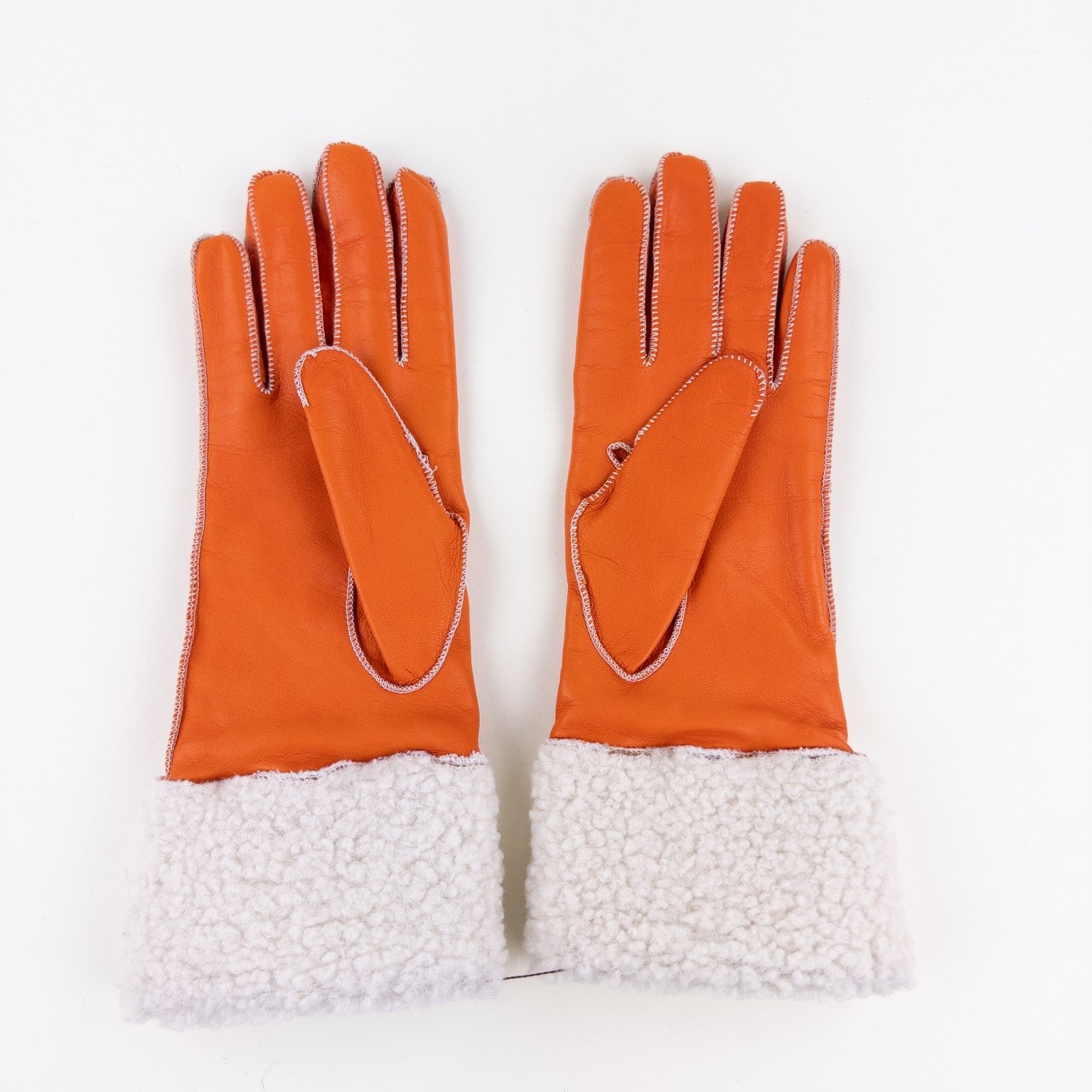Artigiano Del Guanto Leather Glove with Contrast Shearling Cuff in Orange - Big Bag NY