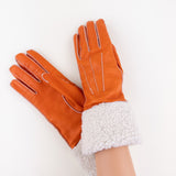 Artigiano Del Guanto Leather Glove with Contrast Shearling Cuff in Orange - Big Bag NY
