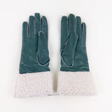 Artigiano Del Guanto Leather Glove with Contrast Shearling Cuff in Green - Big Bag NY