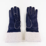 Artigiano Del Guanto Leather Glove with Contrast Shearling Cuff in Navy - Big Bag NY