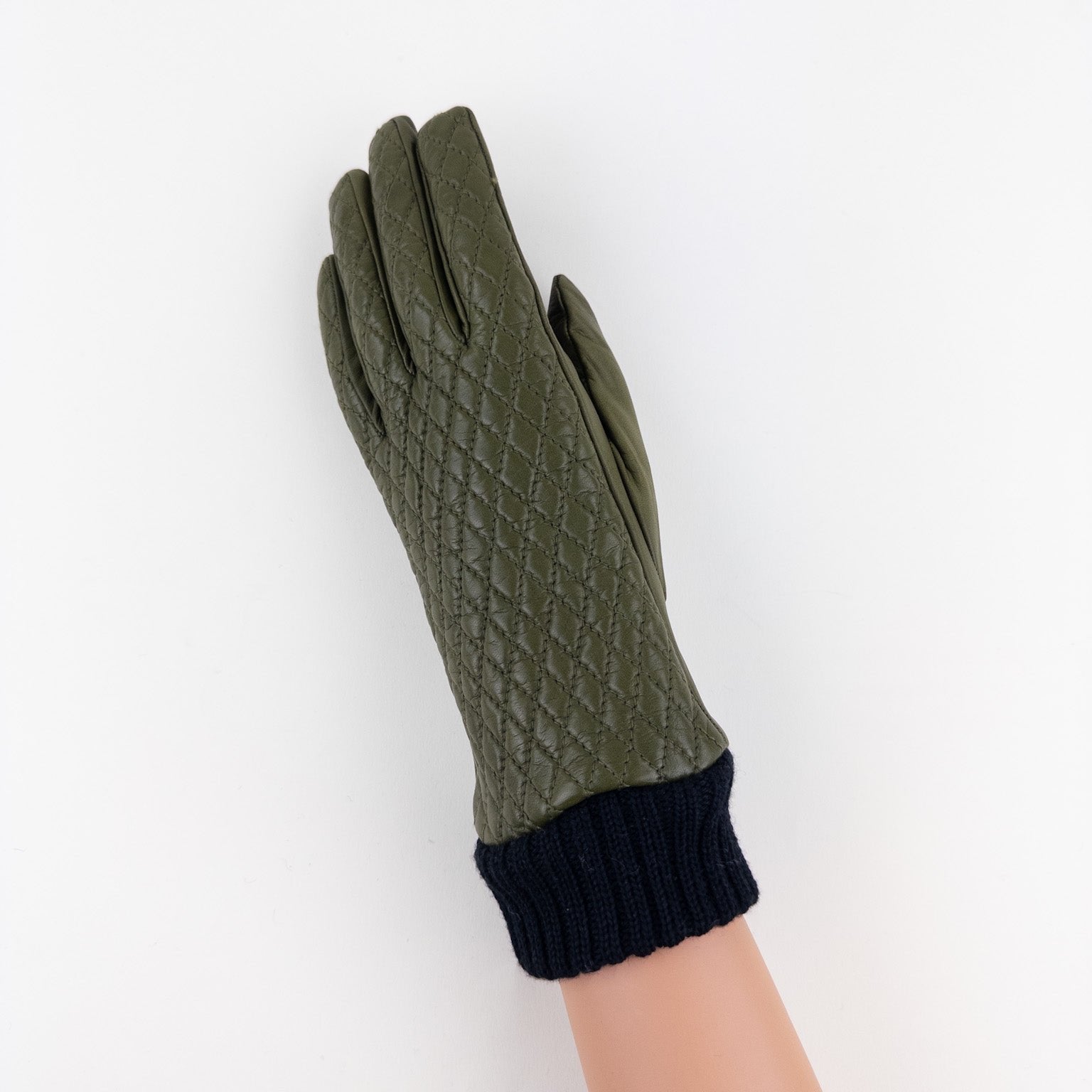 Artigiano Del Guanto Quilted Leather Glove in Khaki - Big Bag NY