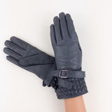 Artigiano Del Guanto Studded Leather Glove with Buckle in Grey - Big Bag NY