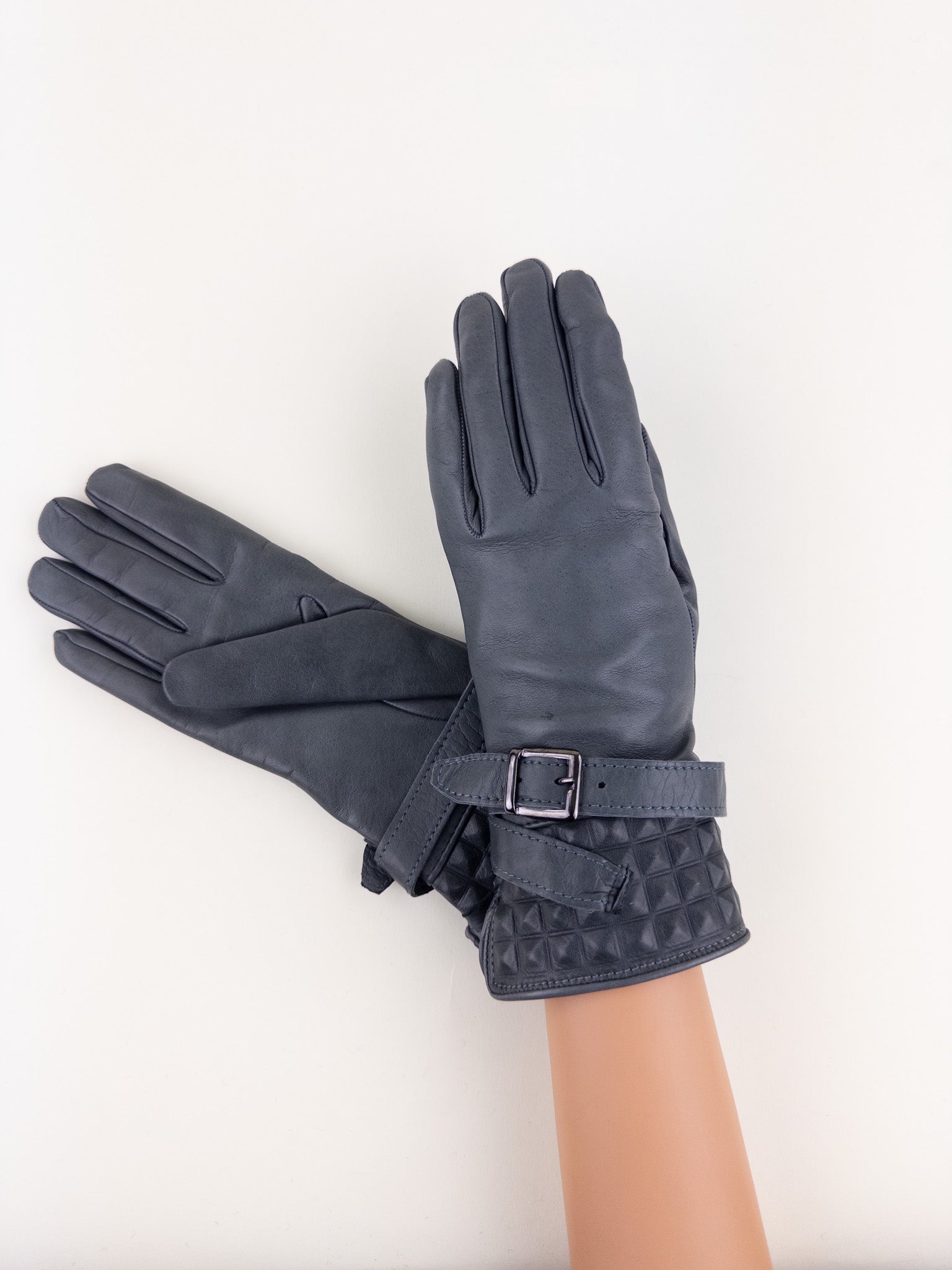 Artigiano Del Guanto Studded Leather Glove with Buckle in Grey - Big Bag NY