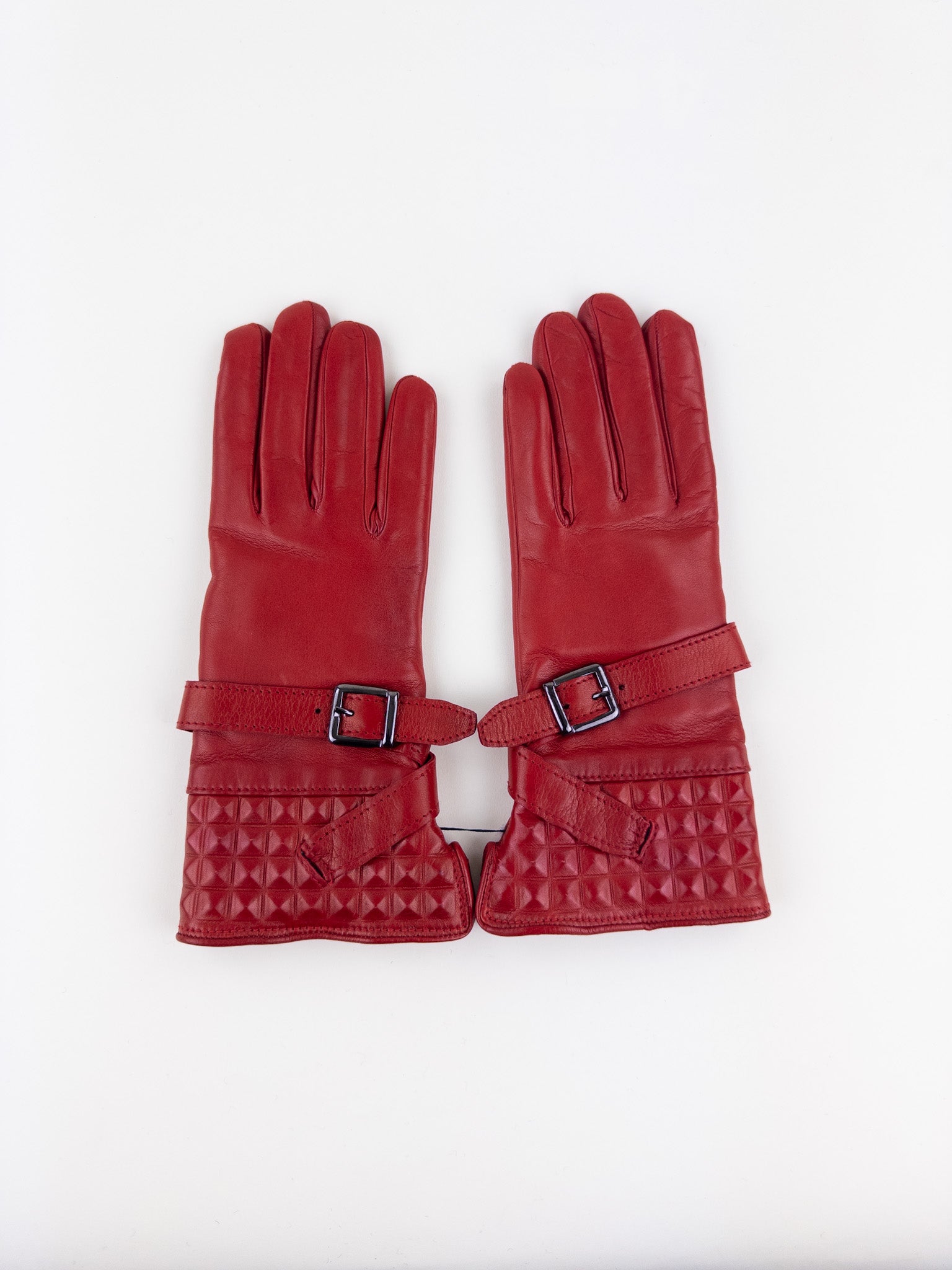 Artigiano Del Guanto Studded Leather Glove with Buckle in Red - Big Bag NY