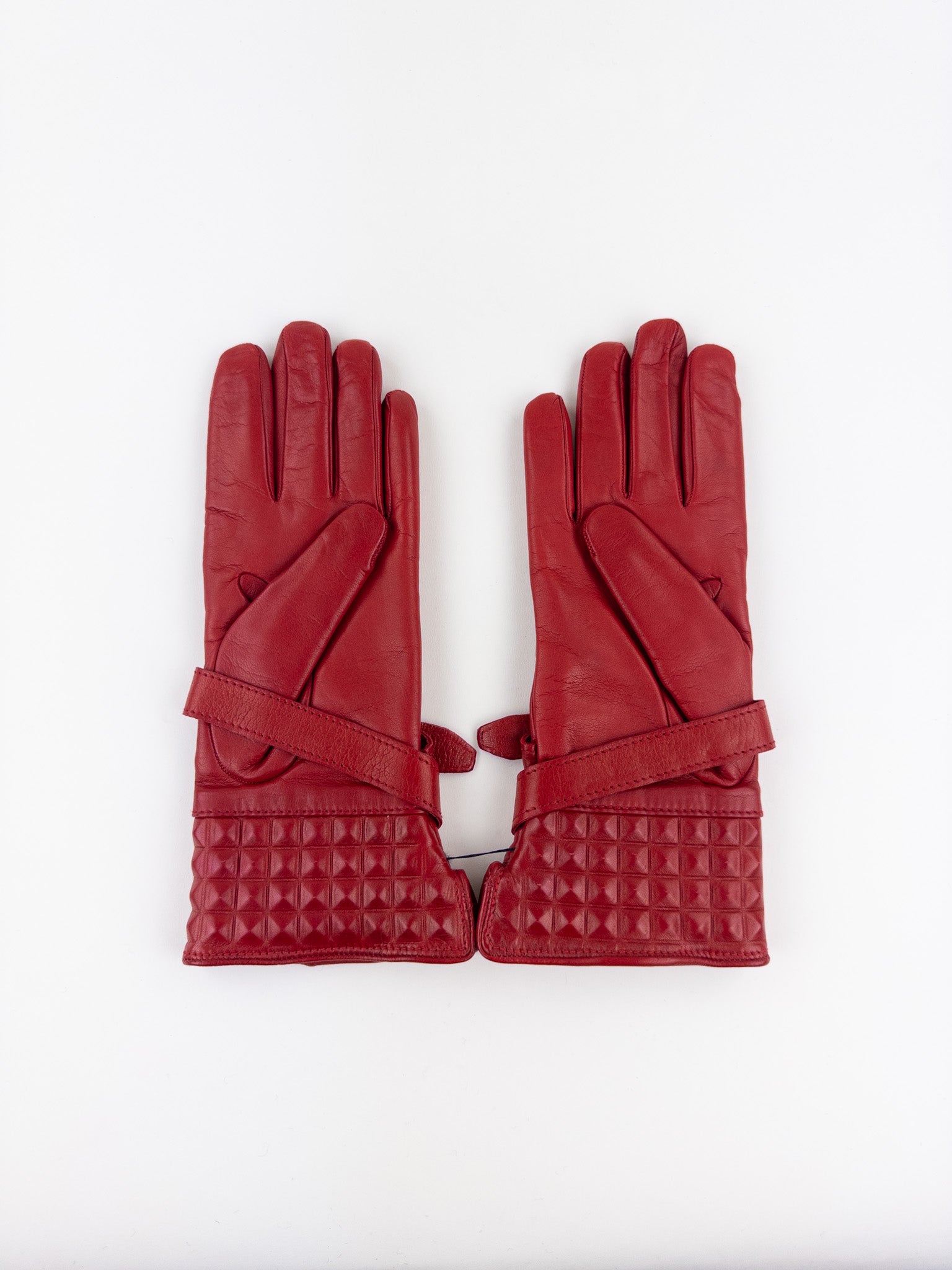 Artigiano Del Guanto Studded Leather Glove with Buckle in Red - Big Bag NY